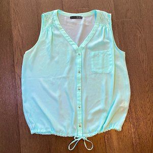 Sheer Mint Green Sleeveless Button Down Shirt Blouse